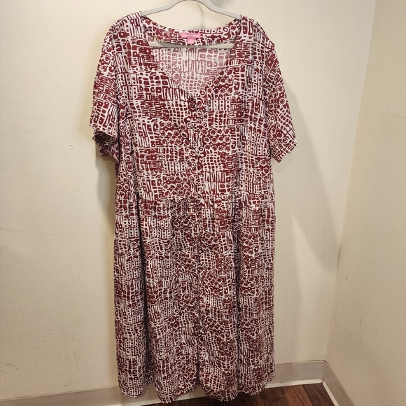Women Within Chic Red and White Geometric Short Sleeves Maxi Dress Plus Size 3x - Picture 1 of 11